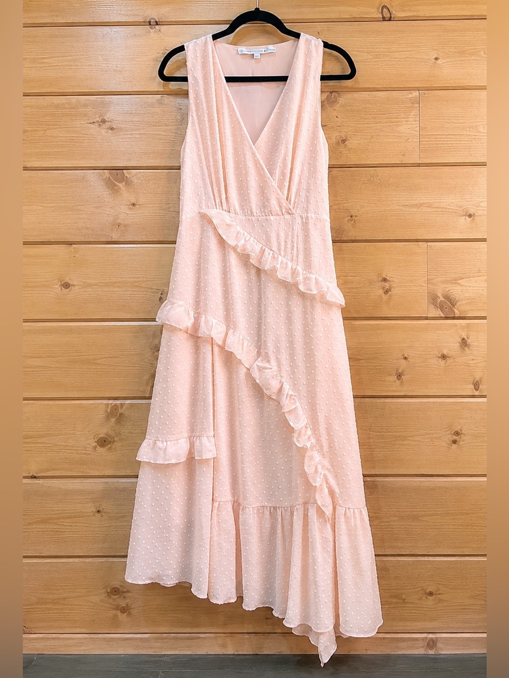 Hyfve Swiss Dot Wrap Dress Blush Peach Pink Ruffle Midi Sleeveless Size Small 💕 - Picture 1 of 6